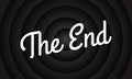 The End movie screen background. Vintage cinema or film poster. Retro circle frame. Vector illustration